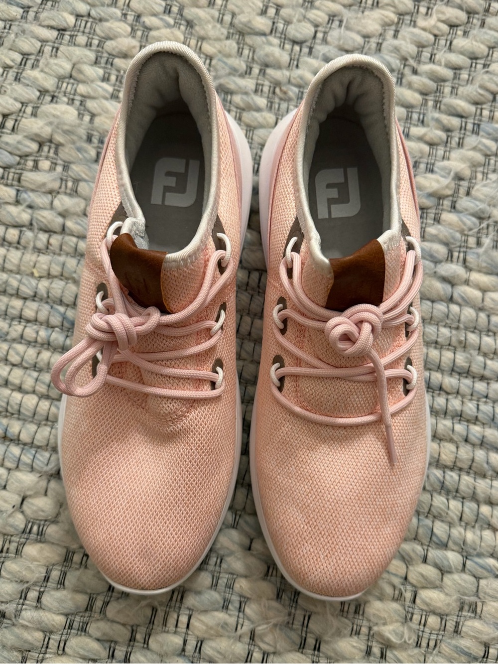 FootJoy Blush Pink Knit Lace-Up Golf Shoes with Brown Tongue Accent